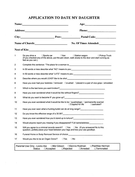 Application To Date My Daughter Printable